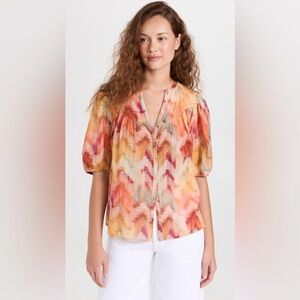 ba&sh Alabama Button Down Billowy Flowy Boho Watercolor Pattern Blouse sz S